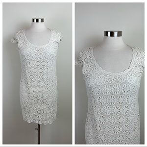 French Connection Cream White Crochet Floral Dress Women Size 6 Boho
